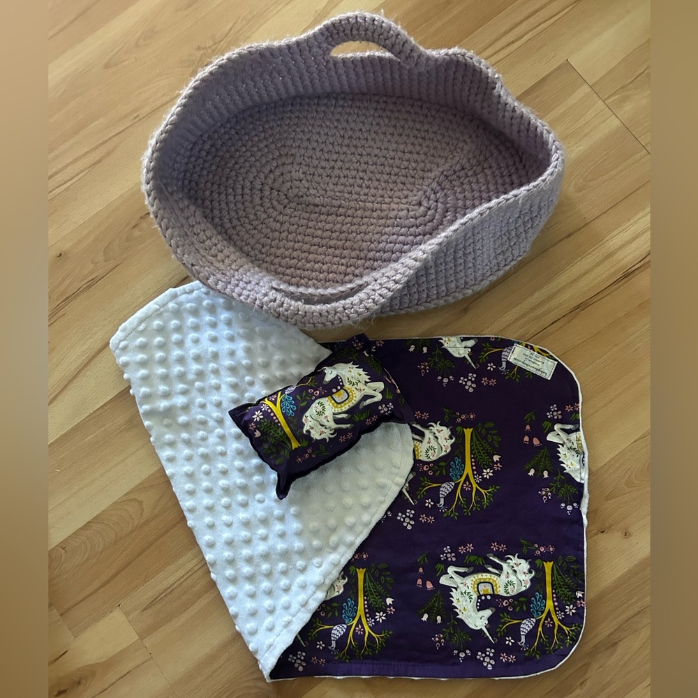 Handmade Baby Doll Carrier with Matching Pillow & Minky Blanket x 2 - Picture 11 of 15